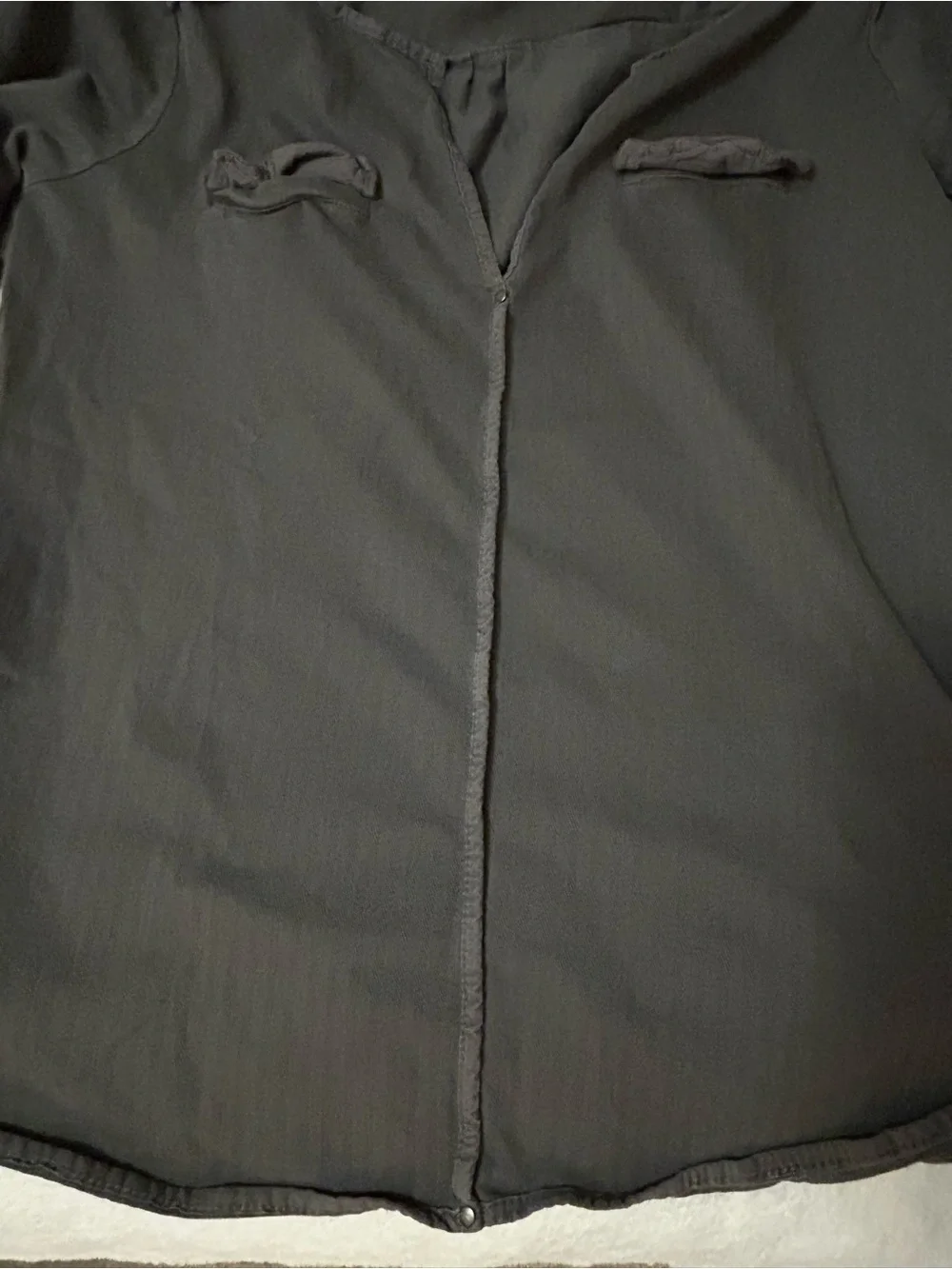 J.Crew Gray Utility Popover Blouse S 3/4 Sleeve Chest & Side Pockets